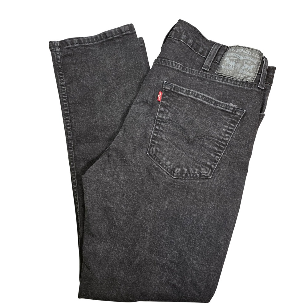 Levis 511 Slim Fit Jeans Mens Washed Black Denim WaterLess Stretch 38x30